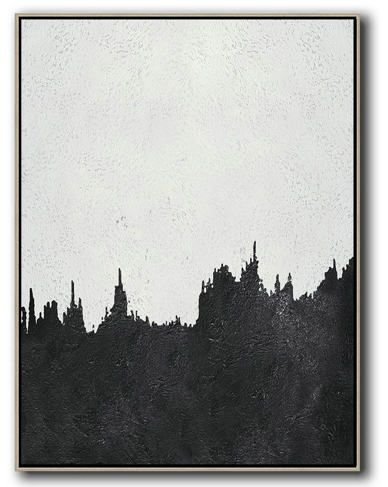 Abstract Painting Extra Large Canvas Art,Black And White Minimal Painting On Canvas - Acrylic On Canvas Abstract